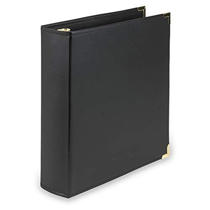Samsill Classic Collection Leather 3 Ring Binder, Executive Presentation Portfolio, 2 Inch (Holds 425 Sheets), Brass Round Ring, Black - color: Black, size: 2 Inch, style: Classic