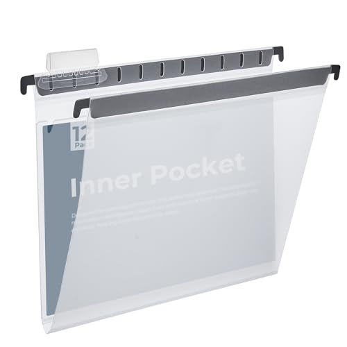 Y YOMA Plastic Hanging File Folders with Pocket, Letter Size, 1” Expansion 12 Pack Clear Reinforced Hanging Folders with Tabs, Waterproof for Filing Cabinet Bulky Files Home Office - size: Letter Size - 12 Pack
