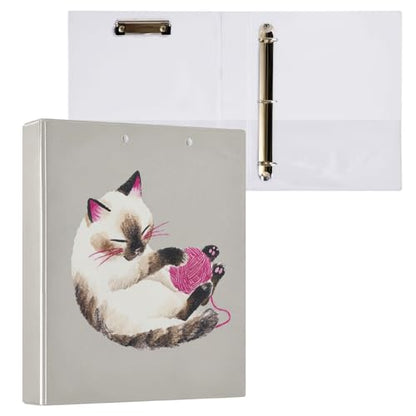 Fustylead Naughty Siamese Cat 3 Ring Binder, D-Rings 1.5" Hardcover Folder, Fits 200 Sheets of A4 Paper, Durable Clipboard & Clean View with Inside Pockets for School Home Office - size: 12.4x10.63x2.36 Inch-2 Pack