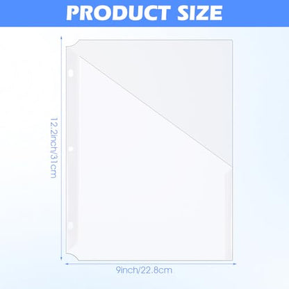 48 Pcs Binder Pockets for 3 Ring Binder Clear Plastic Folders Sleeves 3 Hole Punch Document Dividers Poly Slash File Jacket Organizer with Pockets for Office Home School, Clear