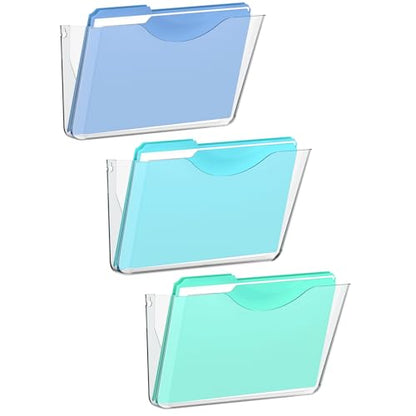 SUPEASY Clear Acrylic Wall File Organizer, One-Piece Wall Mount File Holder for Mail Magazines Letter Size Folders, Single Pocket for Office, Home or Classroom, 3 Pack Screws Not Included - size: 3 Pack