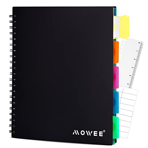 Spiral Notebook - 5 Subject Notebook, College Ruled Notebook With Dividers Pocket, Tabs Label, 11" Ruler, 200 Pages, for Writing Journal, Home & Office, School Supplies, 8.5''x11''Black | 200 Pages, 11" Ruler, 8.5"x11" Black, Pocket Dividers with Tab Labe
