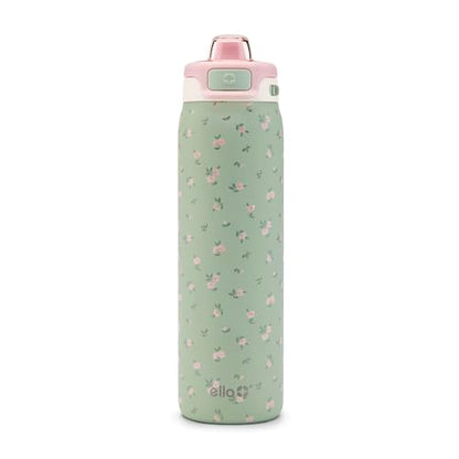Ello Pop & Fill Insulated Stainless Steel Water Bottle with Quick Fill Lid, Leakproof Locking, Sip or Chug Spout, BPA-Free, Double Wall Vacuum Insulated for Sports, Travel & School- 22oz / 32oz / 40oz - color: Full Bloom, style: 22oz