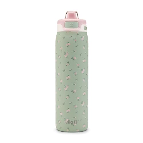 Ello Pop & Fill Insulated Stainless Steel Water Bottle with Quick Fill Lid, Leakproof Locking, Sip or Chug Spout, BPA-Free, Double Wall Vacuum Insulated for Sports, Travel & School- 22oz / 32oz / 40oz - color: Full Bloom, style: 22oz