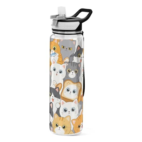 ALAZA Cute Cat Water Bottle with Straw,Leakproof Tritan Clear Sports Water Bottle Cats Kids Water Bottle for School Outdoor Sports Drinking,32 oz - color: Cute Cat, size: Large