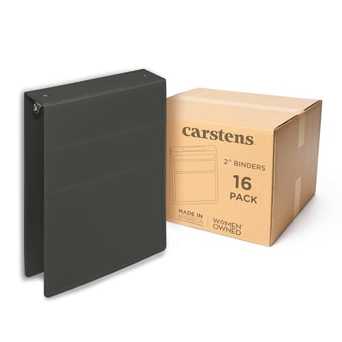 Carstens 2-Inch Heavy Duty 3-Ring Binder - Top Opening, Charcoal Gray, Durable Plastic, No-Gap Rings, Waterproof Cover, No Pockets, Holds 300 Letter Sheets, BPA-Free, Made in USA (5871-3R), Case of 16 - color: Charcoal Gray, size: Case of 16