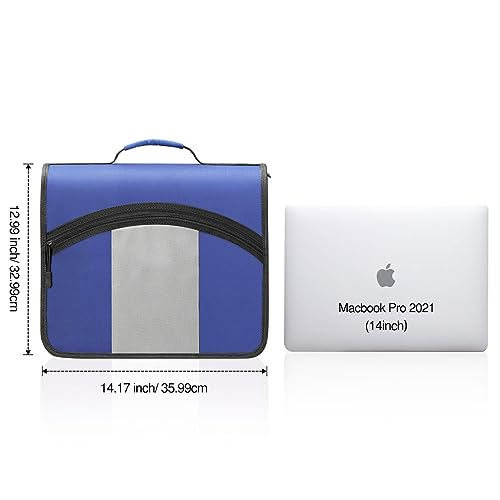 MoKo Zipper Binder with Strap, 3 Inch 3 O Ring, 600 Sheets, Blue & Gray | Water-repellent nylon with 2 folders, 2 mesh pockets and a outer pockets, reinforced handle and adjustable shoulder strap. - color: Blue
