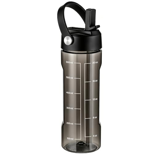 GOPPUS 20oz Clear Water Bottle with Flip Straw, Lightweight, Leakproof, Easy Carry and BPA-Free, Tritan Water Bottlefor Sport, Travel, Outside (Black) - color: Black, size: 20 Ounces