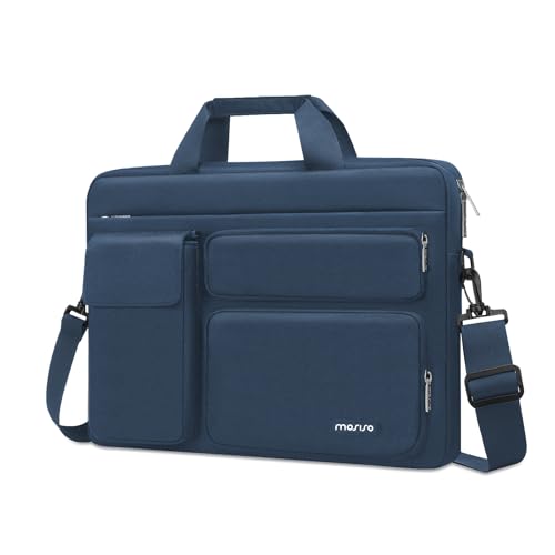 MOSISO Laptop Shoulder Bag 15.6 inch, 15-15.6 inch Computer Bag | Compatible with MacBook Pro 16 inch, HP, Dell, Lenovo with 2 Raised&1 Flapover&1 Horizontal Pocket&Handle&Belt, Haze Blue - color: Haze Blue, size: 16 inch