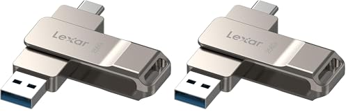 Lexar D40E 256GB Dual USB 3.2 Gen 1 Type-C Jump Drive, USB-C Flash Metal Housing Swivel Design Thumb Drive (Champagne Silver) (Pack of 2) - color: Champagne Silver, size: 256GB (Pack of 2)