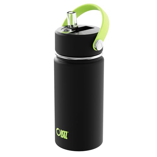 OISIZ Kids Water Bottle with Straw Lid 14oz, Vacuum Insulated 316 Stainless Steel Water Bottles for Kids for School, Leakproof Water Bottle, BPA Free and Keep Cold for 24 Hours - color: Black, size: 14 Ounces