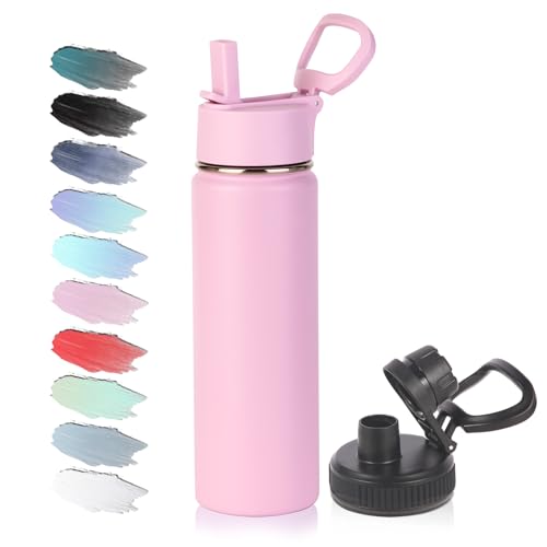 Volhoply 20oz Insulated Stainless Steel Water Bottle with Straw Lid, Kids Wide Mouth Double Wall Vacuum Cups with Handle,Reusable Outdoor Sports Metal Bottles,Travel Flask Keep Cold&Hot(Purple,1) - color: Purple