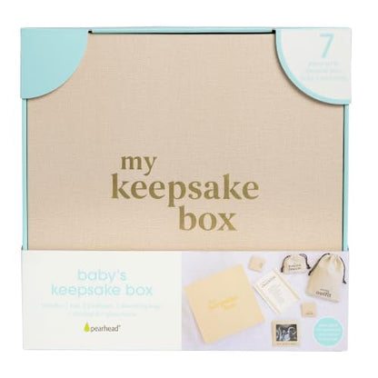 Pearhead My Keepsake Box, Baby Milestone Keepsakes | Linen Wrapped Family Heirloom Storage Box, Complete Baby Organizer Set, 10" x 10" - color: My Keepsake Box