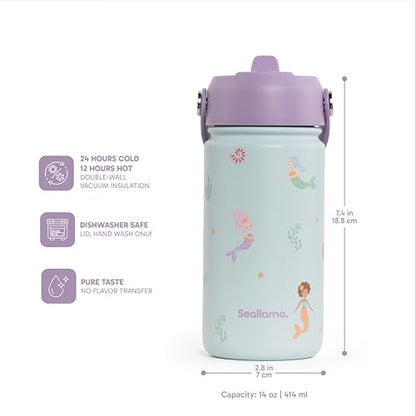 Seallama. Kids Water Bottle -14 oz Stainless Steel Tumbler with Straw Lid, Vacuum Insulated Double Wall Travel Cup, Leak-Proof Reusable Drink Bottle for School & Everyday Hydration - color: Shell Yeah