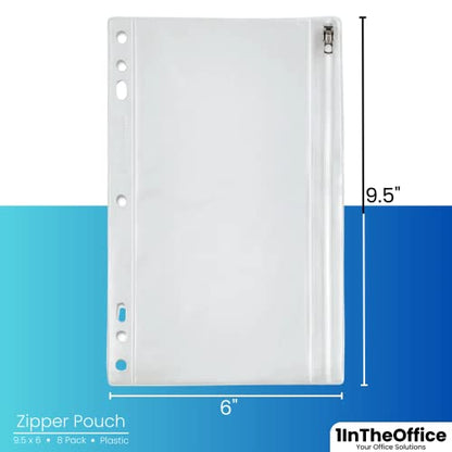 1InTheOffice Clear Pencil Pouch, Pencil Pouch for 3 Ring Binder, Zippered, Vinyl, 8 Pack