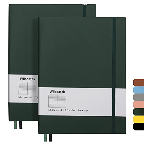 B5 College Ruled Notebooks - 2 Pack B5 Large Journal Notebooks with 376 Numbered Pages,100gsm Thick Lined Paper,Soft PU Leather Cover,7.6 X 10 inch(GREEN) - color: Green