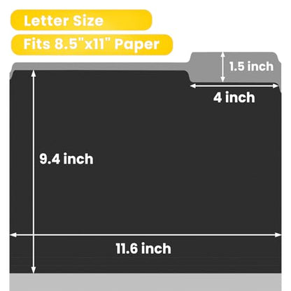 SUNEE File Folders, 18 Pack Manilla Folders 8.5 x 11, 1/3 Cut Tab for Easy Labeling and Organization, Durable Standard Paper for Home, Office, School Filing, Black - color: Black