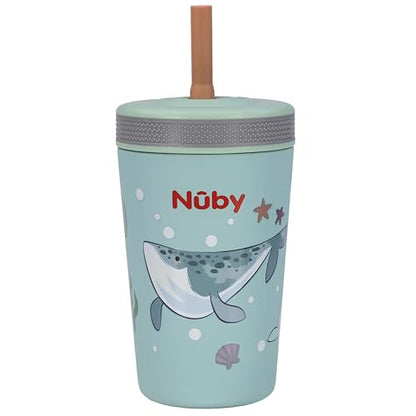Nuby Thirsty Kids Insulated Toddler Cup with Silicone Flexstraw - 12 oz - Stainless Steel and Leak-Resistant - 18+ Months - Ocean - color: Ocean