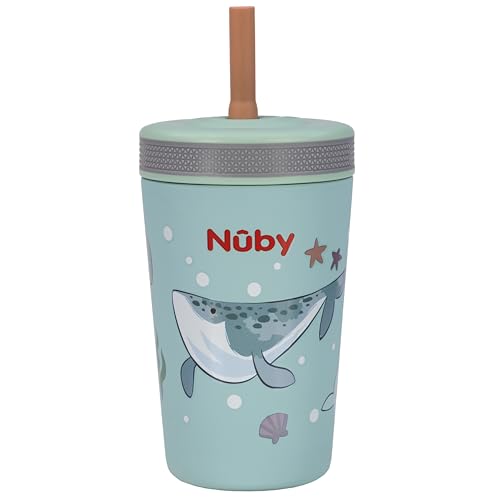 Nuby Thirsty Kids Insulated Toddler Cup with Silicone Flexstraw - 12 oz - Stainless Steel and Leak-Resistant - 18+ Months - Ocean - color: Ocean