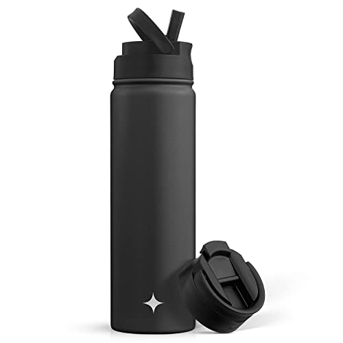 JoyJolt Triple Insulated Water Bottle with Straw Lid AND Flip Lid! 22oz Water Bottle, 12 Hour Hot/Cold Vacuum Insulated Stainless Steel Water Bottle. BPA-Free Leakproof Water Bottles - Thermos Bottle - color: Matte White, size: 22 Ounces