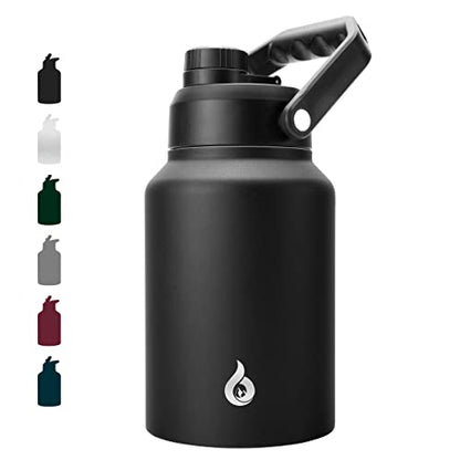 BJPKPK 64 oz Insulated Water Bottle, Dishwasher Safe Half Gallon Water Bottle with Ergonomic Handle, BPA Free Leak Proof Water Jug for Sports, Metal Jug with Anti-slip Bottom, Black - color: Black, style: 64oz