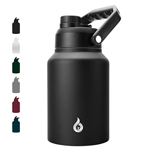 BJPKPK 64 oz Insulated Water Bottle, Dishwasher Safe Half Gallon Water Bottle with Ergonomic Handle, BPA Free Leak Proof Water Jug for Sports, Metal Jug with Anti-slip Bottom, Black - color: Black, style: 64oz