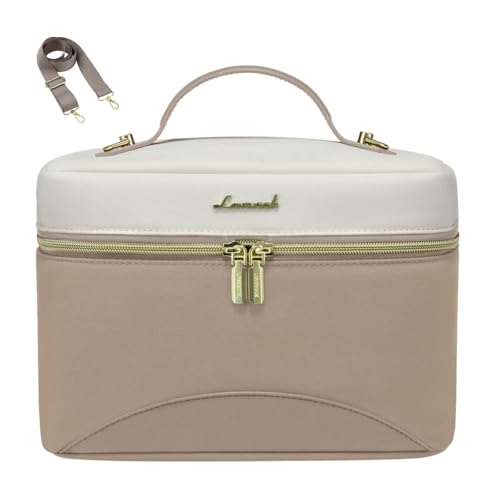 LOVEVOOK Lunch Box for Women,Adult Insulated Lunch Bag for Women,Leakproof Cooler Bag for Office Picnic Hiking Beach,Lunch Tote Bag with Adjustable Shoulder Strap - color: Khaki with White, size: Medium