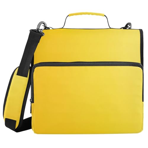 Nander 3 Ring Zipper Binder with Shoulder Strap,Bright Yellow Binders Organizer,1.5 Inch Zip Up Binder 500 Sheets, Easy to Carry