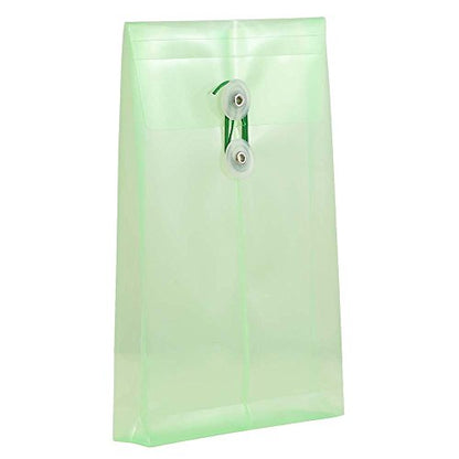 JAM PAPER Plastic Envelopes with Button & String Tie Closure - 6 1/4 x 9 1/4 - Green - 12/Pack - color: Green, size: 6 x 9