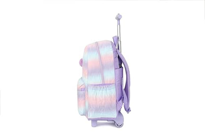 Rolling Backpack 17 inch with Lunch Bag Wheeled Laptop Backpack with wheels(QUILTED PURPLE) - color: Quilted Purple