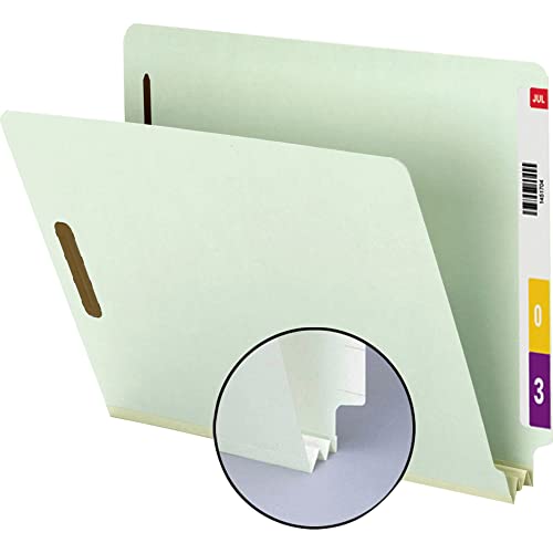 Smead End Tab Pressboard Fastener File Folder with SafeSHIELD, 2 Fasteners, 2" Expansion, Letter Size, Gray, Green, 25 Count, 34715 - size: 2" Expansion