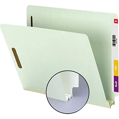 Smead End Tab Pressboard Fastener File Folder with SafeSHIELD, 2 Fasteners, 2" Expansion, Letter Size, Gray, Green, 25 Count, 34715 - size: 2" Expansion