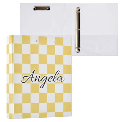 Custom 3 Ring Binder 1.5 Inch Round Rings Yellow Checkered Personalized Name Binders Organizer Fashion View Binder with 2 Pockets for School Office Supplies - color: Multi02