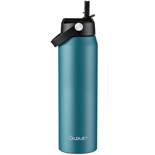 Oldley 32oz Insulated Water Bottle with Straw, Stainless Steel Water Bottle for Sports, Travel, School, BPA-Free Sports Bottles for Adult Kids, Leak-Proof, Emerald Green - color: Emerald Green, size: 32 Ounces