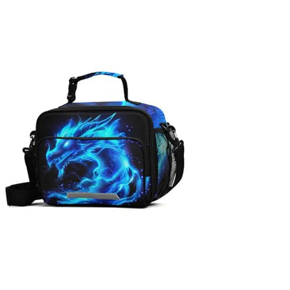 Blue Flame Dragon Kids Lunch Box Insulated Lunch Bags Cooler Tote Bag with Removable Shoulder Strap for Boy Girl Student 20856137 - color: Blue Dragon