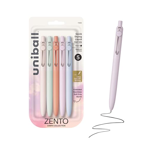 uniball™ Zento Gel Pens, Black Ink, 0.7mm Medium Point, Retractable, 5 Count, Smooth Writing, Quick-Drying, No Smear, No Bleed, Dawn Barrel Colors - color: Dawn, size: 1 Count (Pack of 5)
