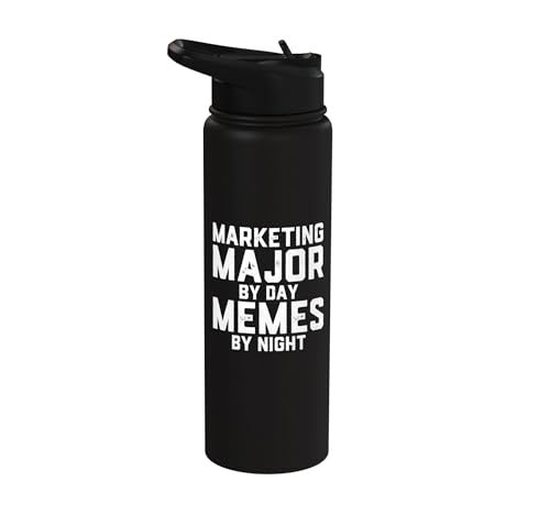 Marketing Major By Day Memes By Night Marketer Joke Student Stainless Steel Insulated Water Bottle - color: Black