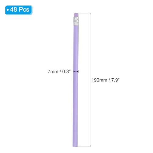 PATIKIL Round Pencils, 48 Pack HB Graphite Pencils with Eraser Wood Pencils Cute Pencil for Classroom Teacher Office Supplies, Purple - color: Purple