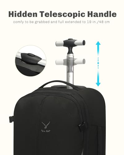 Hynes Eagle 2 in 1 Travel Backpack Set Rolling Backpack with Wheels Carry on Luggage 43L with Personal Item Bag for Men Women 17 inches Laptop Backpack Jet Black - color: Jet Black