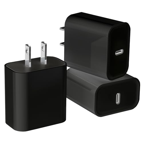 3Pack iPhone 17/16/15 Charge Block, USB C Charger, Black Charger PD Adapter | Quick Fast Charger Adapter Plug 20W Power Delivery Type C Fast Charging Block for iPhone 17/16/15/14/13/12, iPad Pro/Air/Mini - color: Black