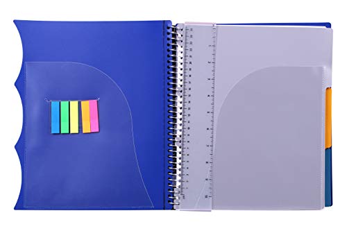 Mintra Office Durable PREMIUM Spiral Notebook, ((Blue, 3 Subject, 8.5in x 11in)), Fabric Covered Coils, No Snags, Removable Adjustable Pocket Dividers, Ruler, Organization, Customizable - color: Blue, size: 3 Subject (8.5in x 11in)