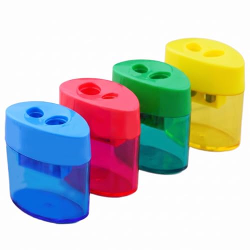 Handheld Pencil Sharpener, Dual Holes Manual Pencil Sharpener with Lid, Compact Colored Pencil Sharpener, Portable Sharpening Tool for Home Office Desktop Art Sketch (Mixcolor - Oval - 4 Pack) - color: Oval - 4 Pack - Mixcolor