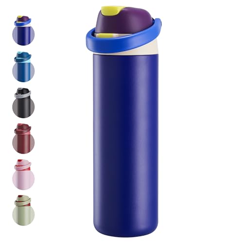 Fijinhom 24 oz Insulated Water Bottle, Stainless Steel Water Bottle with 2-in-1 Straw and Push-Button Spout Lid, Keep 24 Hour Cold, Double Wall Vacuum Leak-Proof & BPA-Free for Sport, Travel, Sapphire - color: Sapphire, size: 24 Ounces