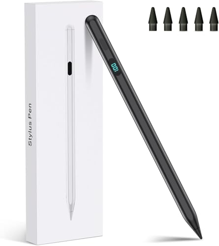 Stylus Pencil for iPad,Compatible with 2026-2018 iPad/Pro/Air/mini（Black） | (5 Extra Tips) with Magnetic Attachment,Tilt Sensitivity Palm Rejection,USB-C Faster Charge - color: Black