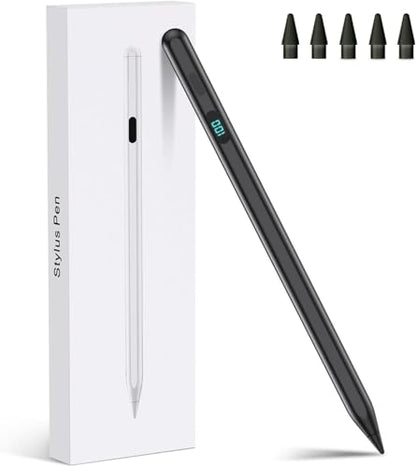 Stylus Pencil for iPad,Compatible with 2026-2018 iPad/Pro/Air/mini（Black） | (5 Extra Tips) with Magnetic Attachment,Tilt Sensitivity Palm Rejection,USB-C Faster Charge - color: Black