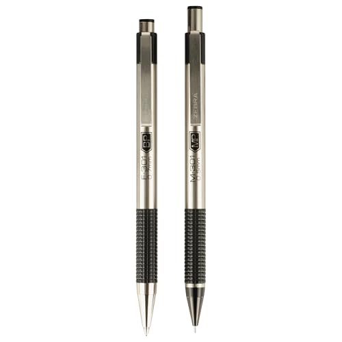 Zebra Pen Stainless Steel Writing Set, M-301 Mechanical Pencil and F-301 0.7mm Ballpoint Black Ink Pen, Ideal for Note-Taking, Sketching and Journaling, 2-Pack (57011) - color: Black Set E