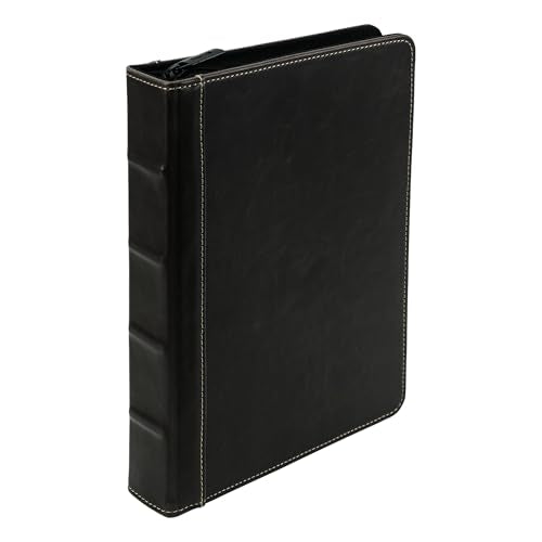 Samsill Vintage Leather Mini 3 Ring Zipper Binder, 1 Inch Round Ring Capacity (Holds 200 Sheets), 5.5 x 8.5 Inch Documents, Notebook Organizer, Planner, Black with Contrast Stitching - color: Black Contrast Stitch, size: 1 Inch, style: Junior - Zipper