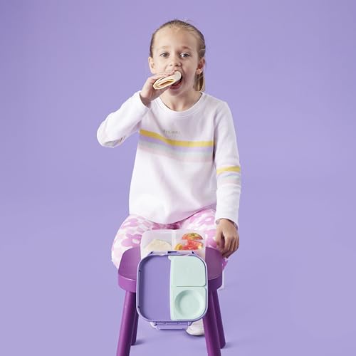 b.box Mini Lunch Box Kids | 4.25 Cup Leak Proof Bento Box for Kids Ages 3+ | 3 Compartment Snack Containers, School Lunch Container, Dishwasher Safe, BPA-Free, PFAS-Free - Lilac Pop - color: Lilac Pop, size: 1-pack