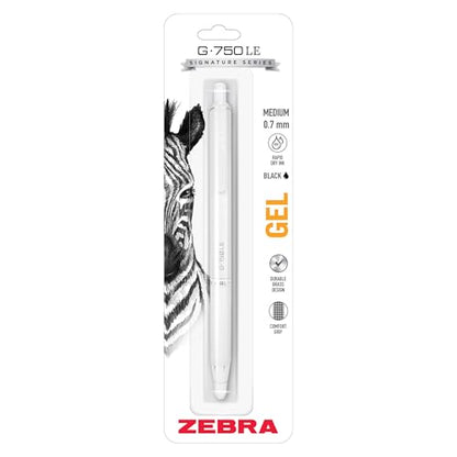 Zebra Pen G-750LE Signature Series Retractable Gel Pen, Black Ink, 0.7mm Medium Point, Pearl White Durable Compact Brass Barrel, Comfort Grip, Rapid Dry Ink, Japanese Craft Detail, 1-Pack (49611)
