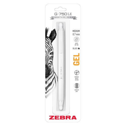 Zebra Pen G-750LE Signature Series Retractable Gel Pen, Black Ink, 0.7mm Medium Point, Pearl White Durable Compact Brass Barrel, Comfort Grip, Rapid Dry Ink, Japanese Craft Detail, 1-Pack (49611)